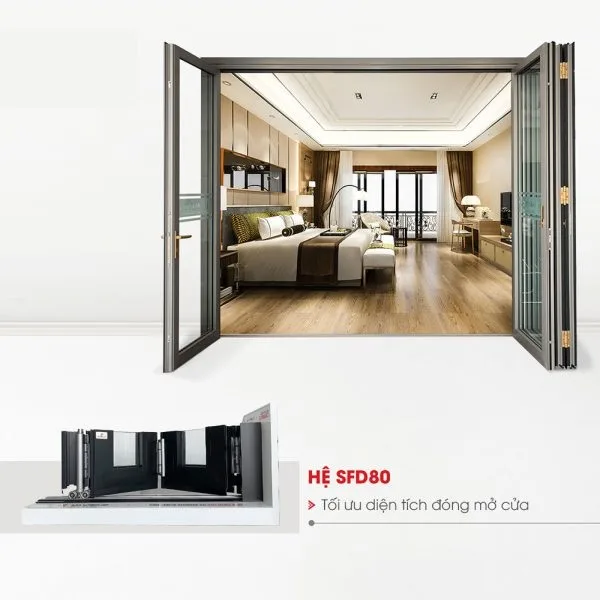 Nhôm Maxpro JP Hệ SFD80 – Hệ vận hành cửa xếp trượt